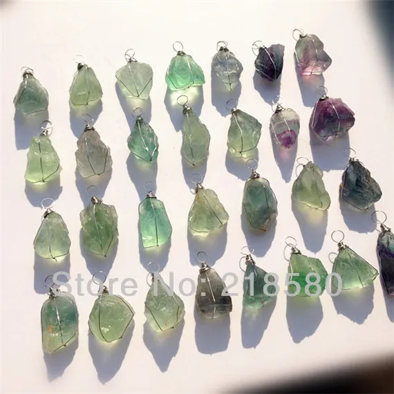 

H-DP77 Fluorite Pendant,Gold or Silver Wire Wrap Stone Pendant, Healing Crystal Pendant 15mm-25mm