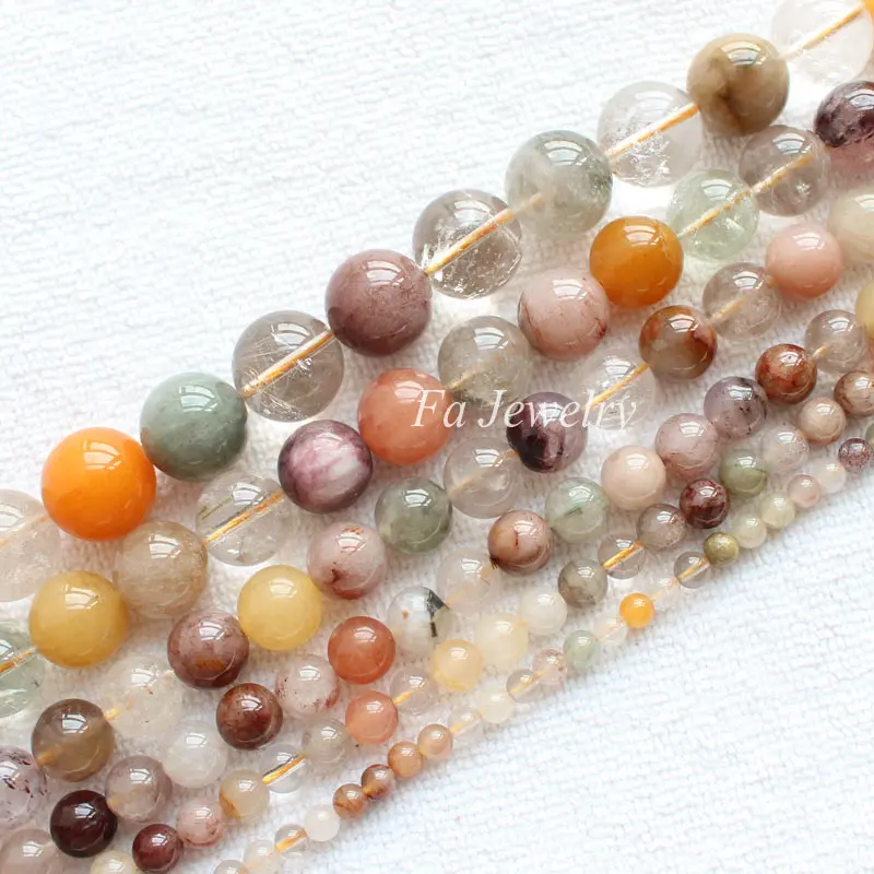 

Natural Multi-color Rutilated Quartz 4-14mm Round Beads 15" DIY Jewelry Making !