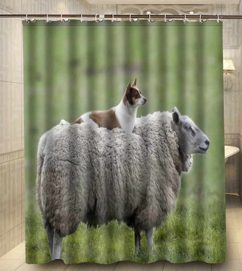 Custom High Quality Sheep Dog Grass Waterproof Fabric Bathroom Shower