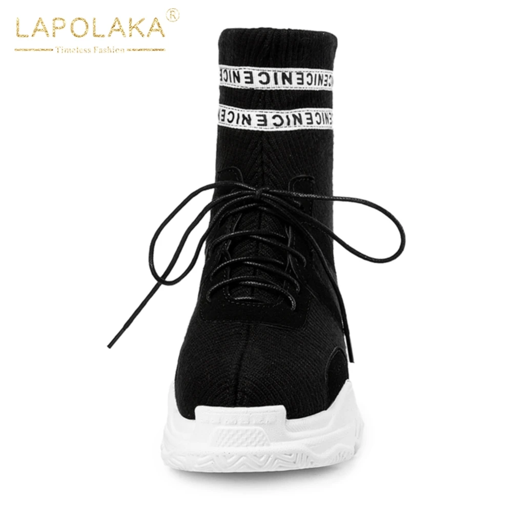 With Plattform Plus Neue White black Verkauf 29 48 white Frauen black Marke Heißer Schuhe Lapolaka Stiefel Frühling Fur Herbst Fur Stiefeletten Frau Up Lace Größe YEq51cw