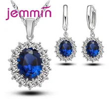 Conjunto de joyería de moda nupcial de boda de lujo para mujer con piedras CZ grandes colgantes azules para dama joyería de compromiso belleza(China)