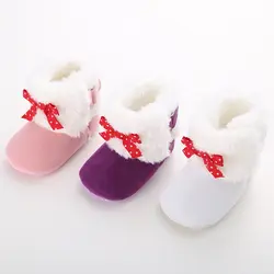 Зимний Лук детская обувь сапоги младенцев теплая обувь мех шерсть девушки детские пинетки овчины из флока для маленьких девочек меховые