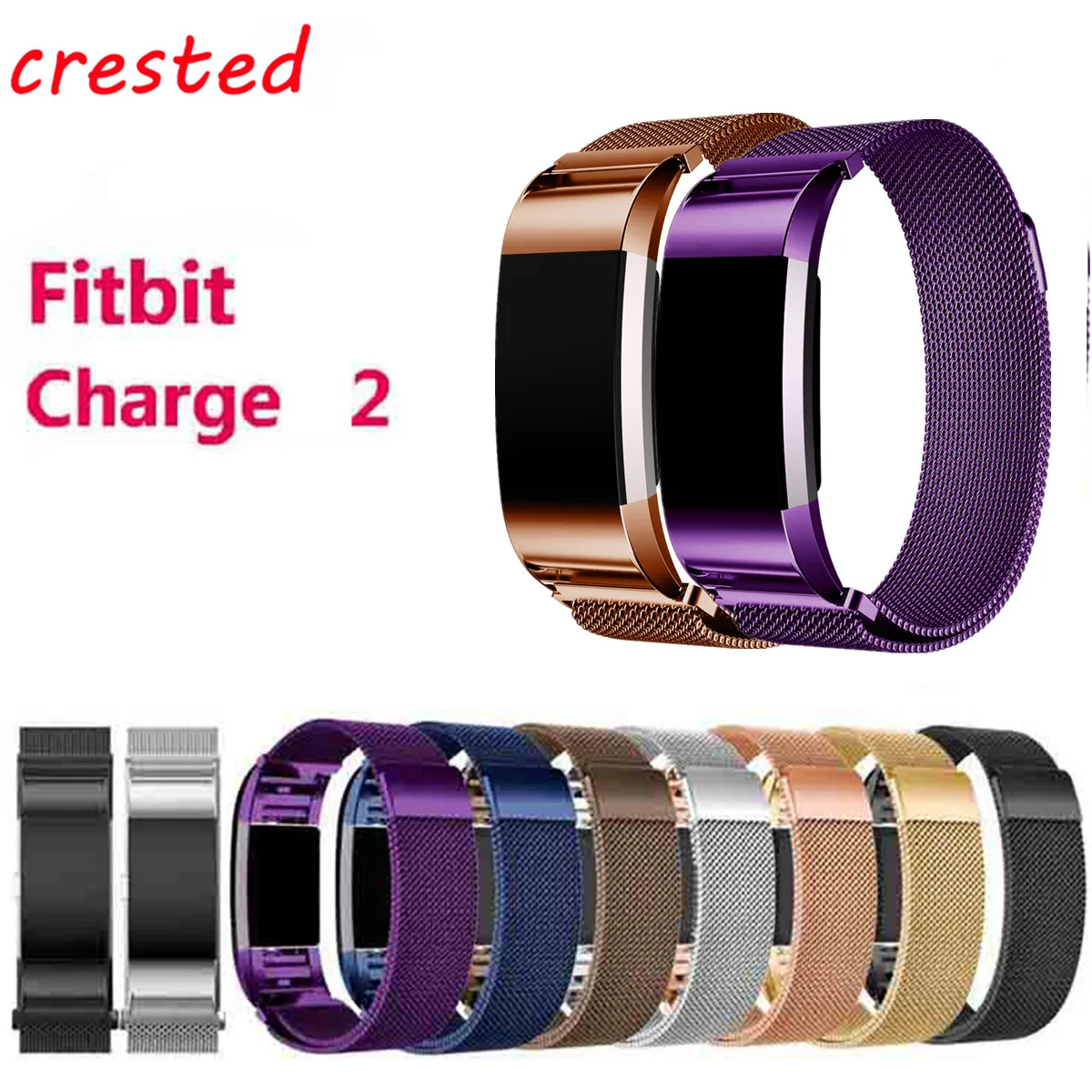 

CRESTED milanese loop for fitbit charge 2 band Link Bracelet Stainless Steel watch strap for fitbit hight band black band