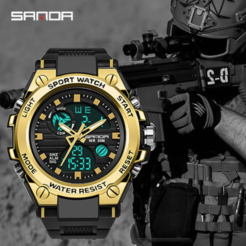 

Military Digital Black Watch Men Sports Clock Men's G Double Display Shock Waterproof Wristwatches Heavy Electronic Cost Watch