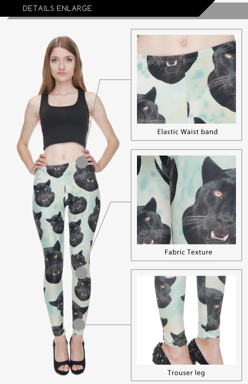 Новое поступление года леггинсы для женщин модные 3D мятно зеленый с черной пантерой головы для Забавные Животные Собака Леггинс