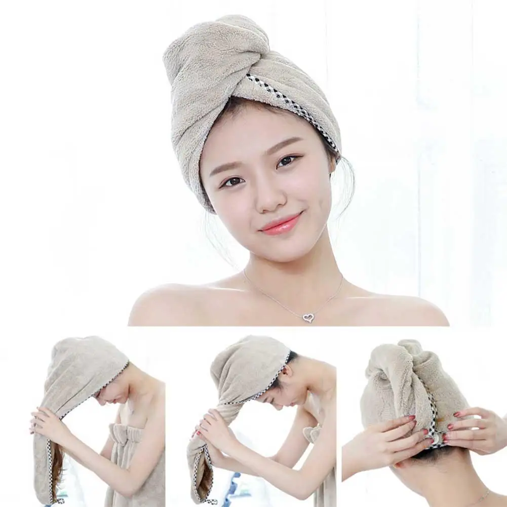 

Thicken Hair Drying Towel Hat Cap Microfibre Quick Dry Turban for Bath Shower Pool
