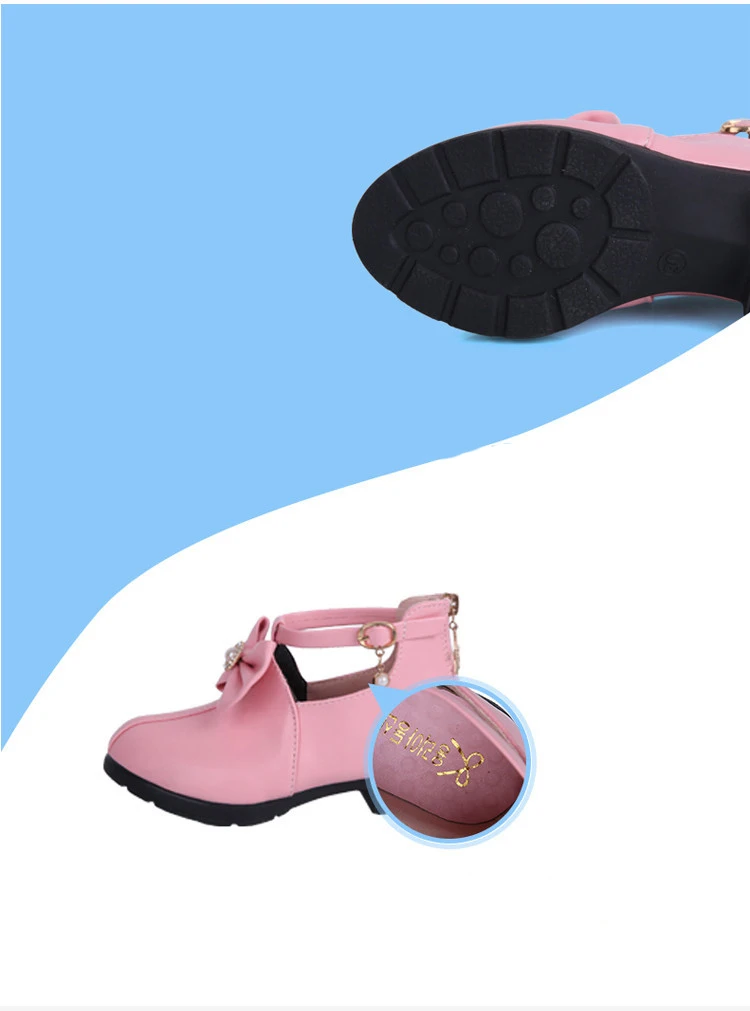 Детская обувь; кожаная обувь принцессы для девочек; сезон весна-осень; Новинка года; обувь на высоком каблуке; Цвет черный, розовый, красный; детская обувь с бантом на мягкой подошве