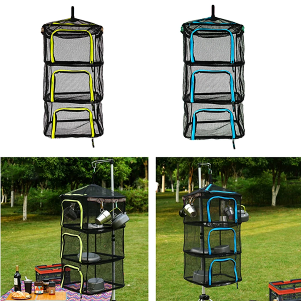 

4 Layers Folding Drying Net Hanging Vegetable Fish Dishes Dry Rack for Outdoor BBQ Food Containers Tools