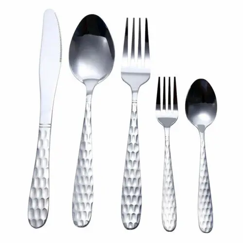 

New Silvery Luxury Cutlery Set Silvery Stainless Steel Dinnerware Tableware Kitchen Knives Spoon Fork 5 Piece
