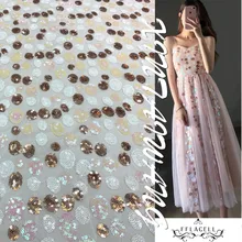 FFLACELL 1 ярд круглая блестка вышивка Африканский французский кружевной тюль ткань шириной 130 см