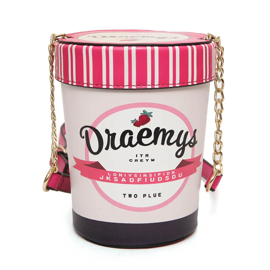

Ins Personality Cute Ice Cream Bucket Bag Women Chain Shoulder Messenger Bag Creative Purse Travel Small Bag Mobile Phone Bag