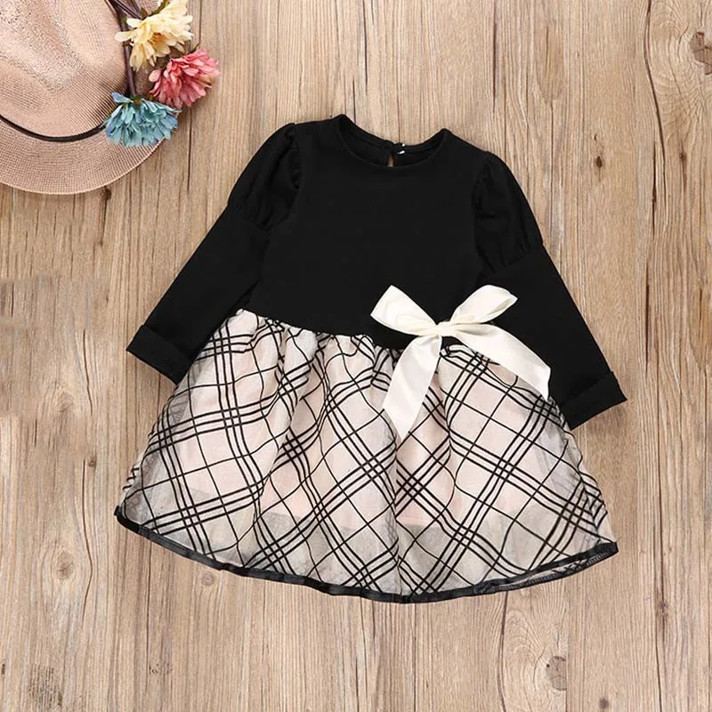 

2018 Winter Baby Dress For Girl Long Sleeve Princess Girls Bow Dresses Polka Dot Little Baby Birthday Party Mesh Dress 2 Styles