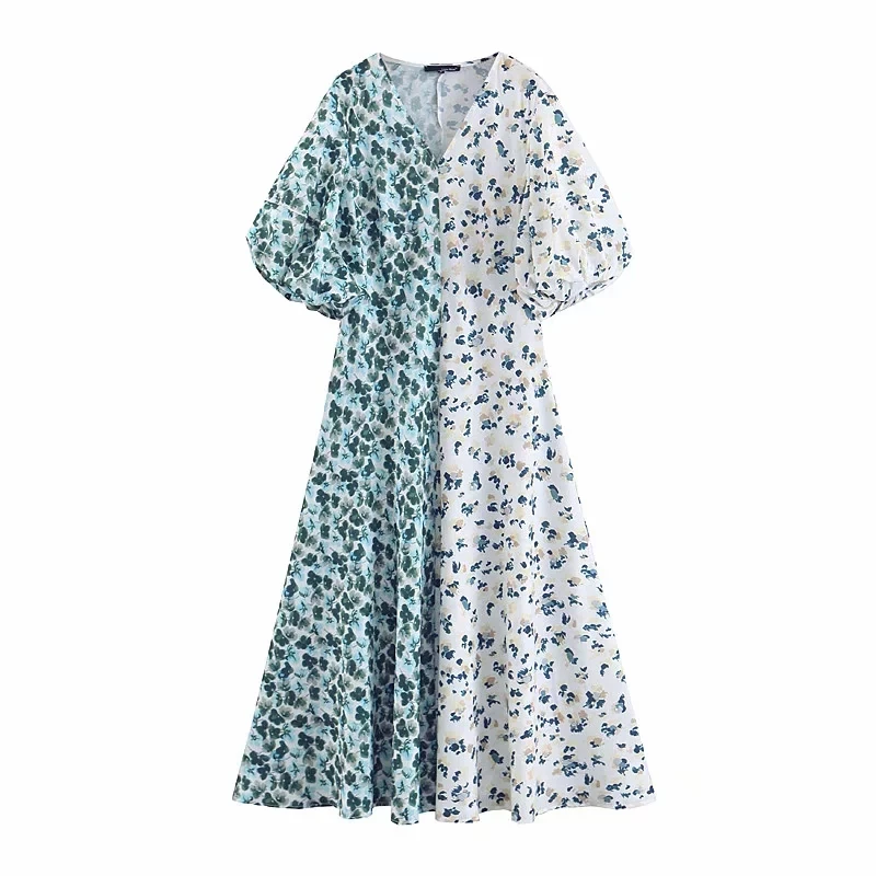 

New fashion women green floral dress contrast color ladies 2019 summer stylish chic boho maxi dresses party girls bohemian dress