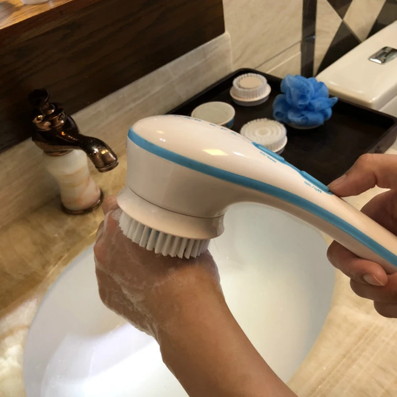 Cena 5 in1 elektryczna szczotka pod prysznic ręczny Spin SPA masaż oczyszczająca do kąpieli szczotka odporna na wodę długa rączka peeling do opieki nad zdrowiem
