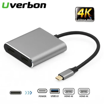 

Type C Male to HDMI Female Adapter 4K USB C to Dual HDMI USB 3.0 PD Charge USB-C Converter Cable for MacBook Samsung