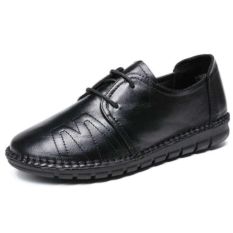

Women Female Mother Flats Shoes Lace Up Round Toe Loafers Cow Genuine Leather Casual Superstar Size 35-40 YG188-8621