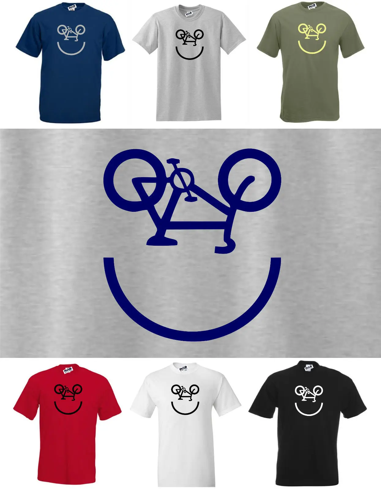 New Funny  Smiley Face T-Shirt, Bicycle, Small to 3XL New T Shirts Funny Tops Tee New Unisex Funny TopsNew Arrival Men'S Fashion
