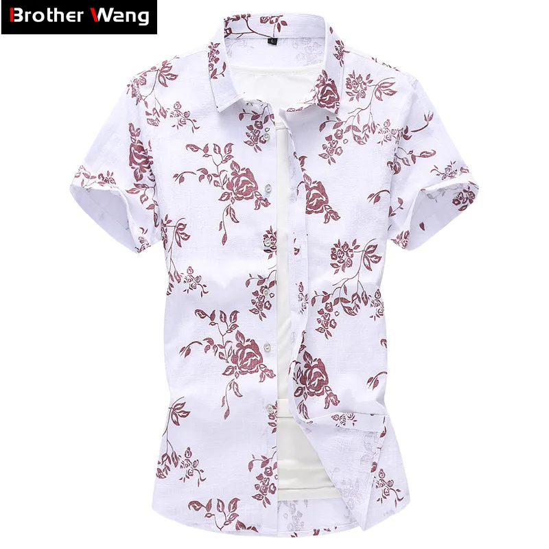 

2019 Summer New Men's Hawaii Short Shirt 5XL 6XL Fashion Casual Cotton Flower Shirt Male Brand Big Size Clothes