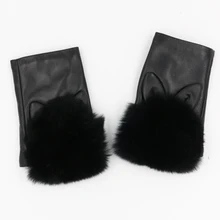 Модные перчатки без пальцев, натуральная кожа, замша, женские перчатки, на запястье, кроличий мех, женские перчатки без пальцев