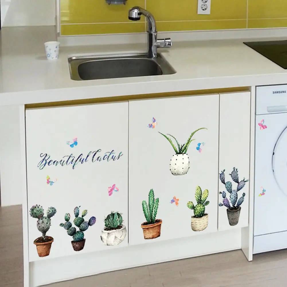 Pot Plant Cactus Wall Sticker Vinyl DIY Art Mural for Room Kitchen Glass Window Pot Plant Cactus Wall Sticker Vinyl DIY Art Mural for Room Kitchen Glass Window