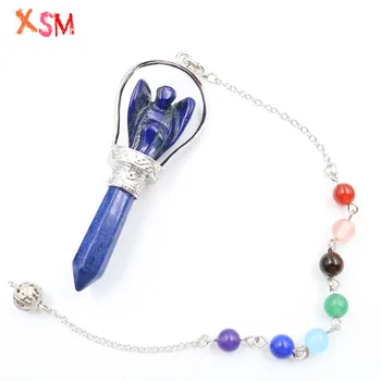 

Reiki Healing Scepter Natural Lapis Lazli Crystal Stone Freedom Angel Hexagon Pendant Pendulums Protection Meditation Wand