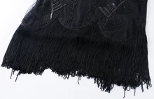 Vintage Vestidos 1920s Flapper Great Gatsby Party Dress Women's Retro Beaded Sequined Floral Fringed V Neck V Back Black Dress