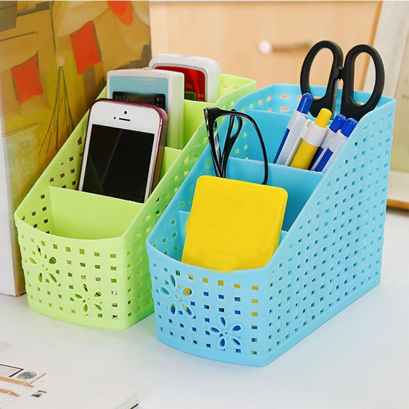 Mini 4 Grids Desk Storage Box Pen Pencil Holder Plastic Cosmetics Make