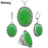 Anstory Oval Opal Jewelry Set Necklace Earrings Rings For Women Flower Pendant Stainless Steel Chain Wedding Gift TS335 ► Photo 2/6