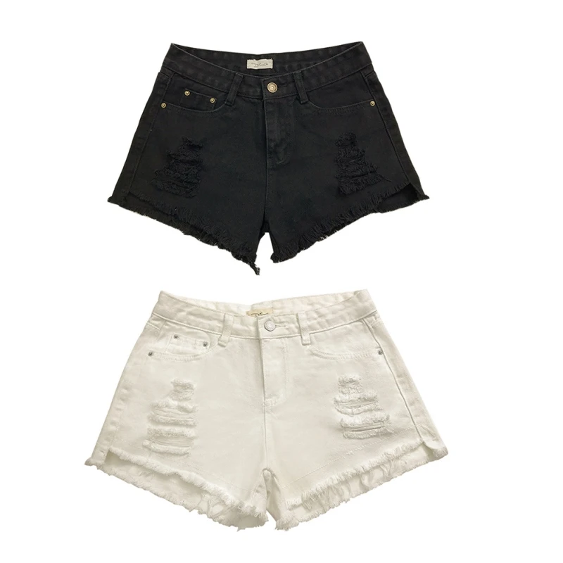 Женские джинсовые шорты со средней посадкой рваные уличная одежда для девочек Новые повседневные шорты на молнии