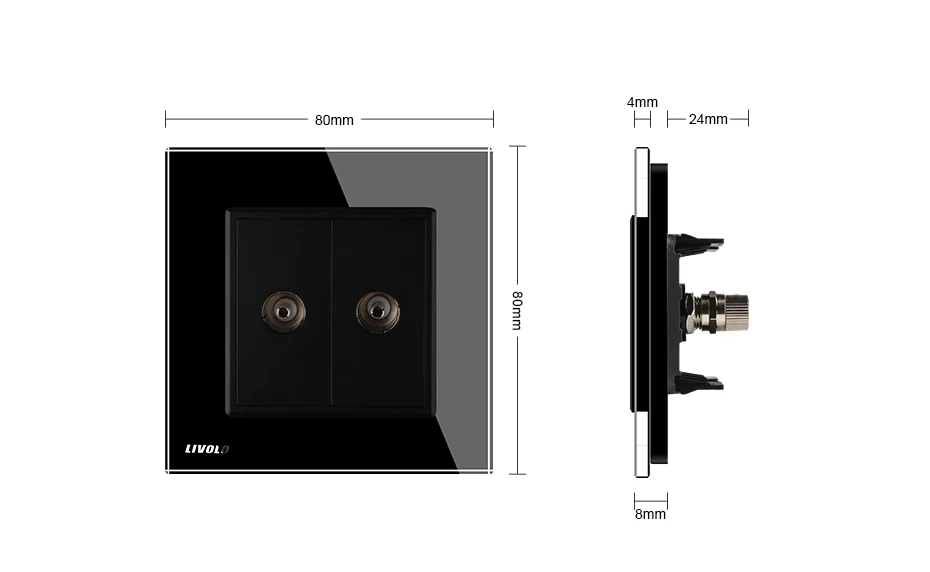 Livolo /розничная, с украшением в виде кристаллов Стекло Панель, 2 банды ТВ гнездо/выход VL-C792V-11/12/13/15 без переходник, без логотипа