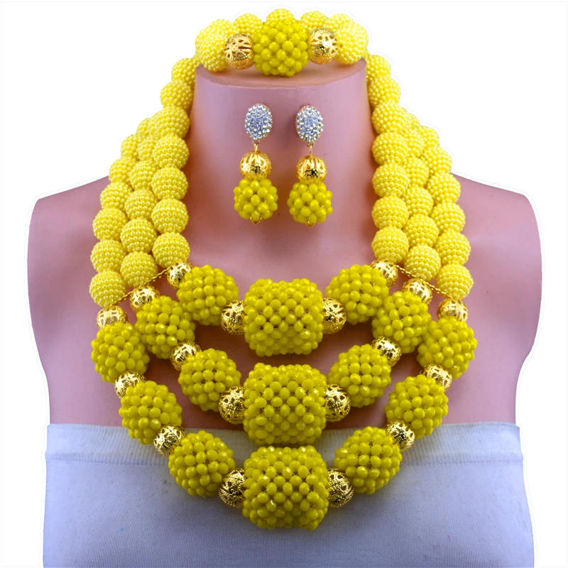 Yellow Costume Jewelry Set Nigerian Wedding African Beads Set Crystal