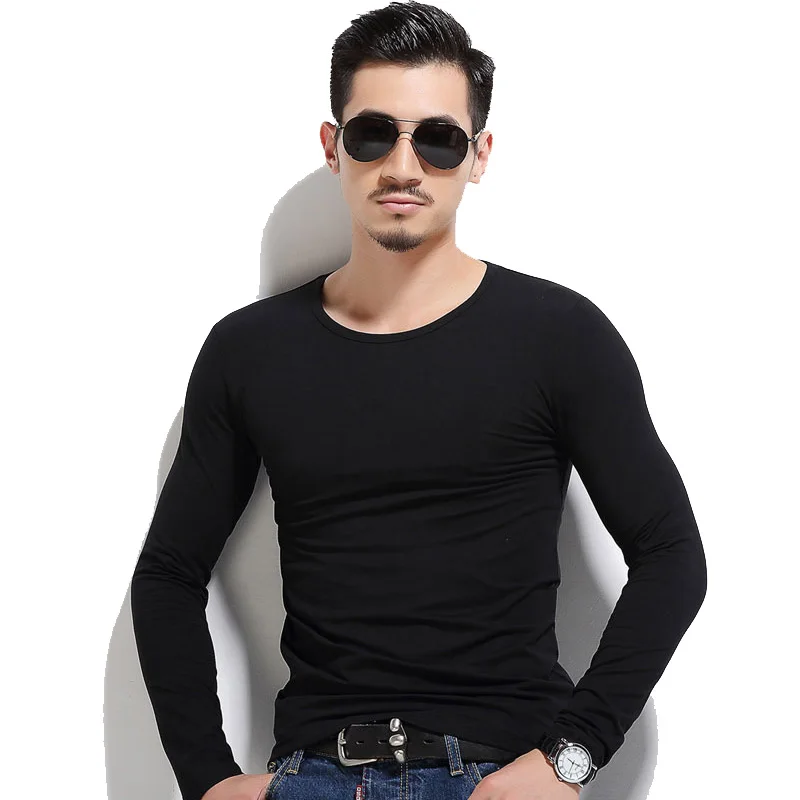 Plus Size 5XL Long Sleeve Elastic TShirt for Men 2019 Fashion Fitness Casual Male T-shirt Big Lycra Homme Underwear | Мужская одежда