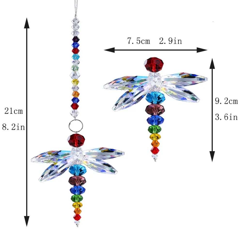 H&D Multi Hanging Window Dragonfly Pendant Rainbow Maker Crystal Suncatcher Feng Shui Home Window Decor Christmas Birthday Gifts