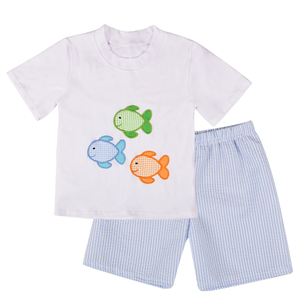 boys clothes Spring Summer t shirt set Short Sleeve Boutique Children Embroidery Cotton Boy Outfit kids 2BK802-020 |