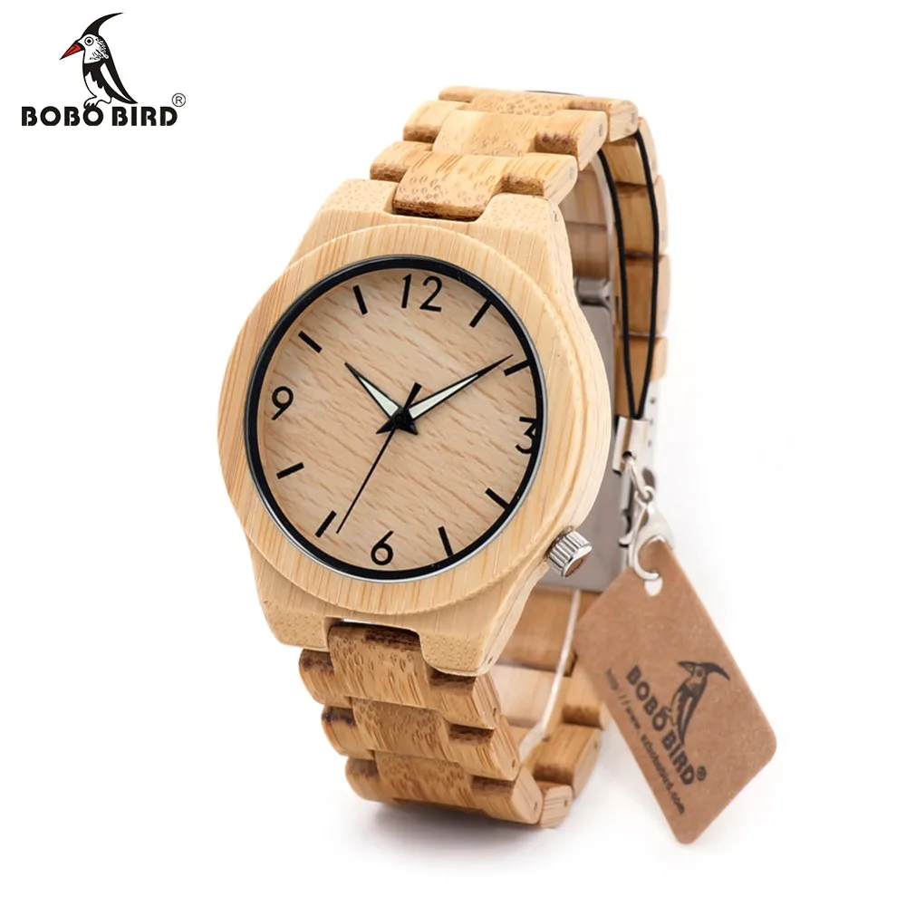 BOBO BIRD CdD27 Luminous Needles Natural All Bamboo Wood font b Watches b font Top Brand