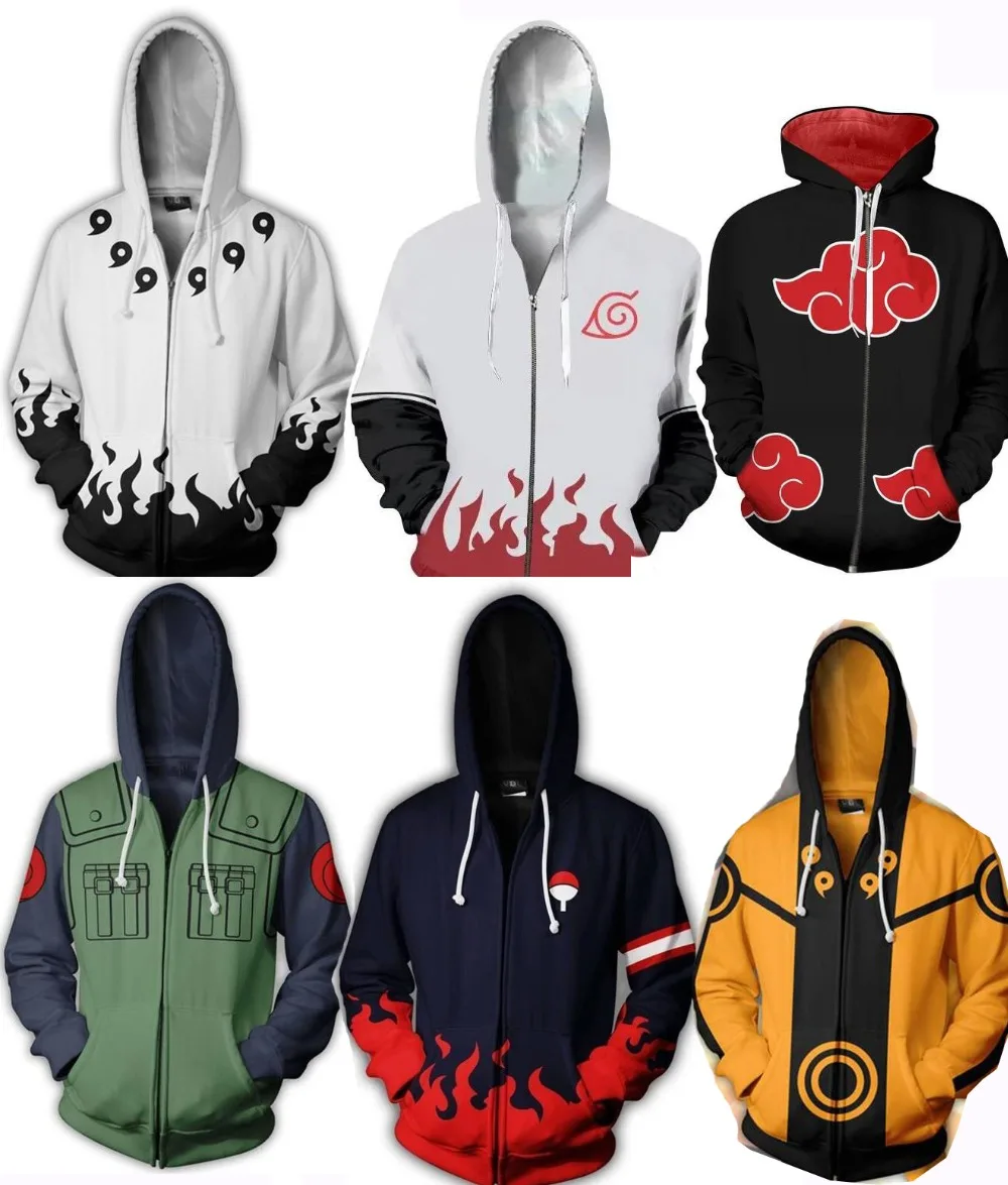 

8 Color Anime Naruto Uchiha Syaringan Kakashi Unisex Hoodies 3D Zipper Sweatshirts Cosplay Costume Coat Hoodie Sports Jacket