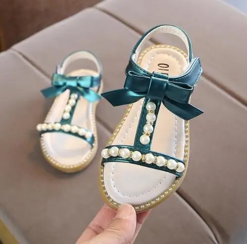 Летние модельные детские сандалии для девочек; красивая обувь принцессы с бриллиантовым бантом; детские сандалии на плоской подошве; римская обувь для маленьких девочек - Цвет: picture color