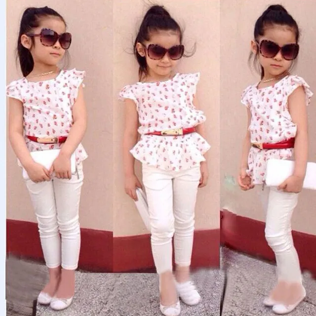 3Pcs Baby Girls Short Sleeve T Shirt Pants Belt Set Clothes Kids Summer 3Pcs Baby Girls Short Sleeve T Shirt Pants Belt Set Clothes Kids Summer