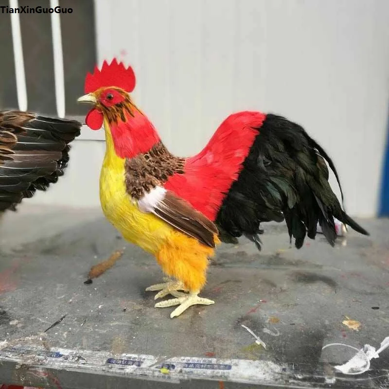 

simulation chick 1:1 hard model large 42x44cm,polyethylene&feathers coloured cock chick handicraft home decoration gift s1131