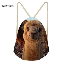 INSTANTARTS 3D Alpaca Printing Drawstring Bag Men&Women Small Backpack Casual Softback Storage Bags Male Travel Shoulder Bags