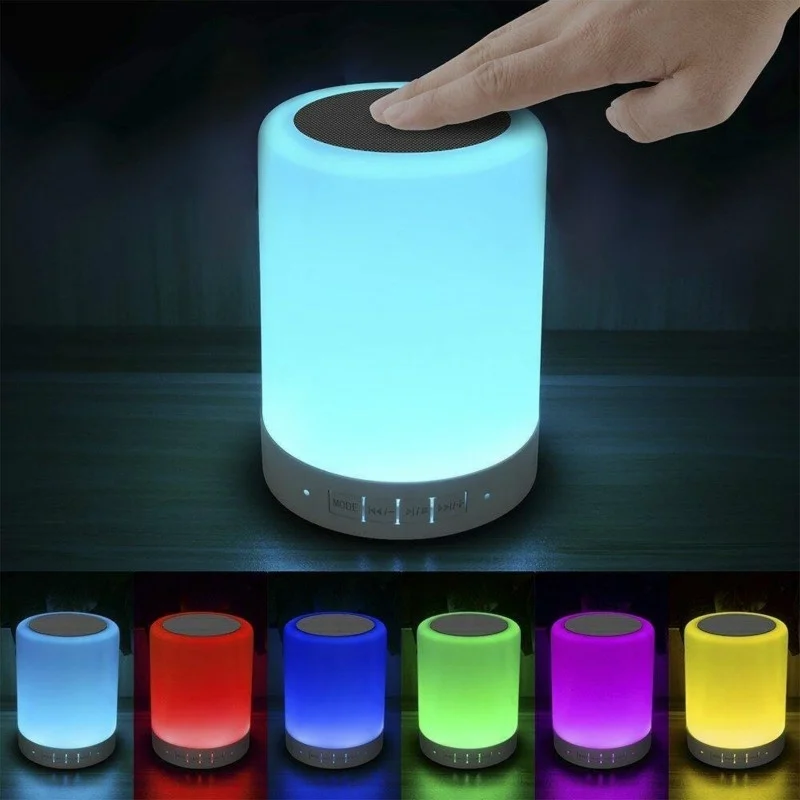 

Night Light with Bluetooth Speaker, Portable Wireless Bluetooth Speaker Touch Control Color LED Bedside Table Lamp USB Sensor