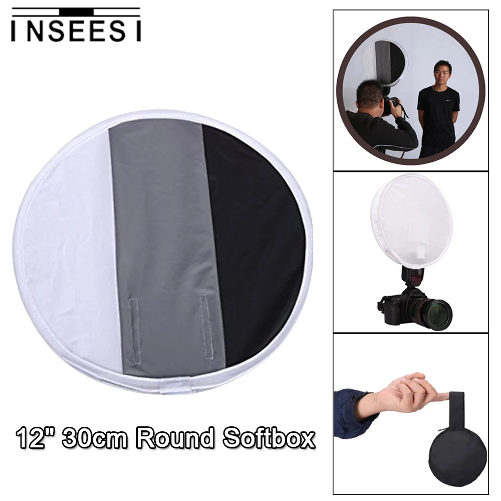 11.8" 30cm Universal Portable Flash Speedlite Round Softbox Studio