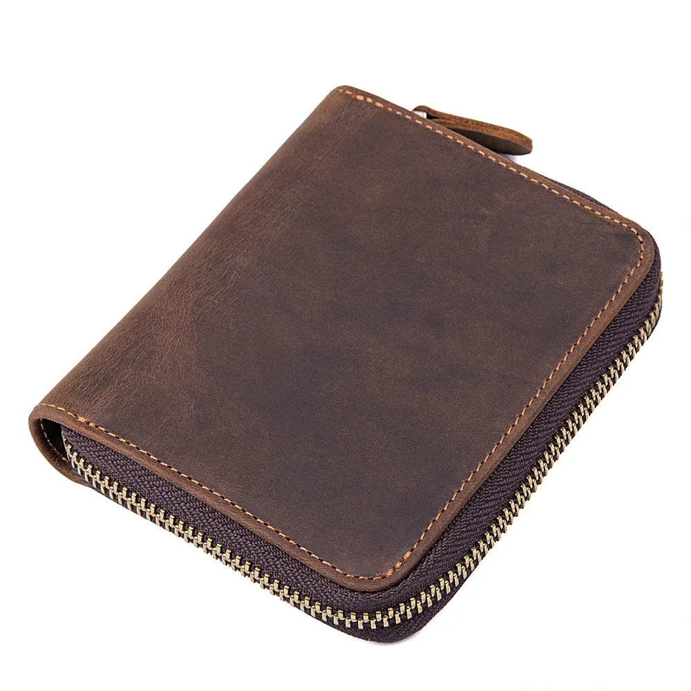 

J.M.D J.M.D Crazy Horse Leather Men's Purse Fashion Casual Card Case Wallet Zipper Around Short Wallet R-8170R
