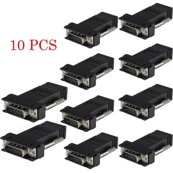 

10Pair Extender VGA Adapter Male to LAN CAT5 CAT6 RJ45 Network Cable Female Converter GDeals