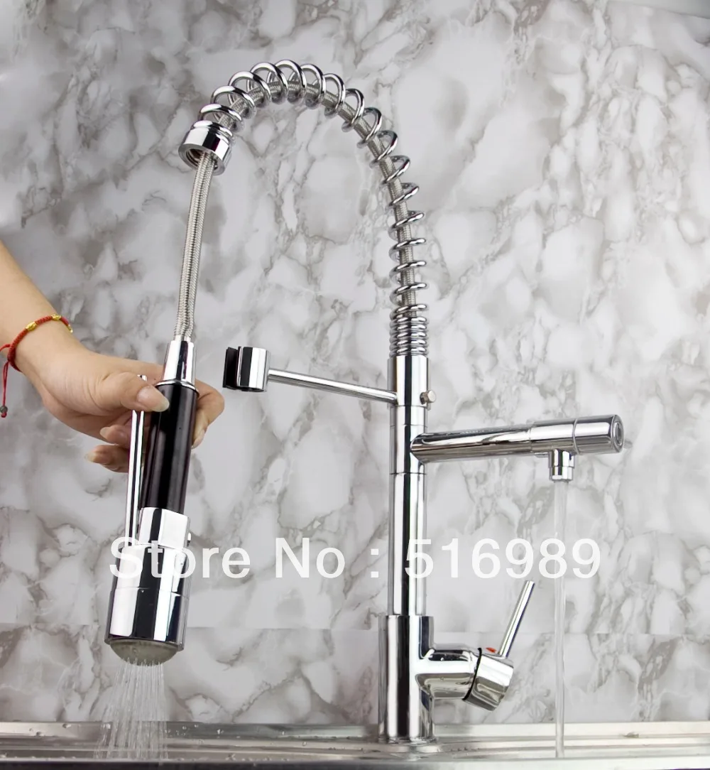 Deck Mount New Brass Chrome Spring Pull out Down Kitchen Faucet Sink Mixer Taps leon62