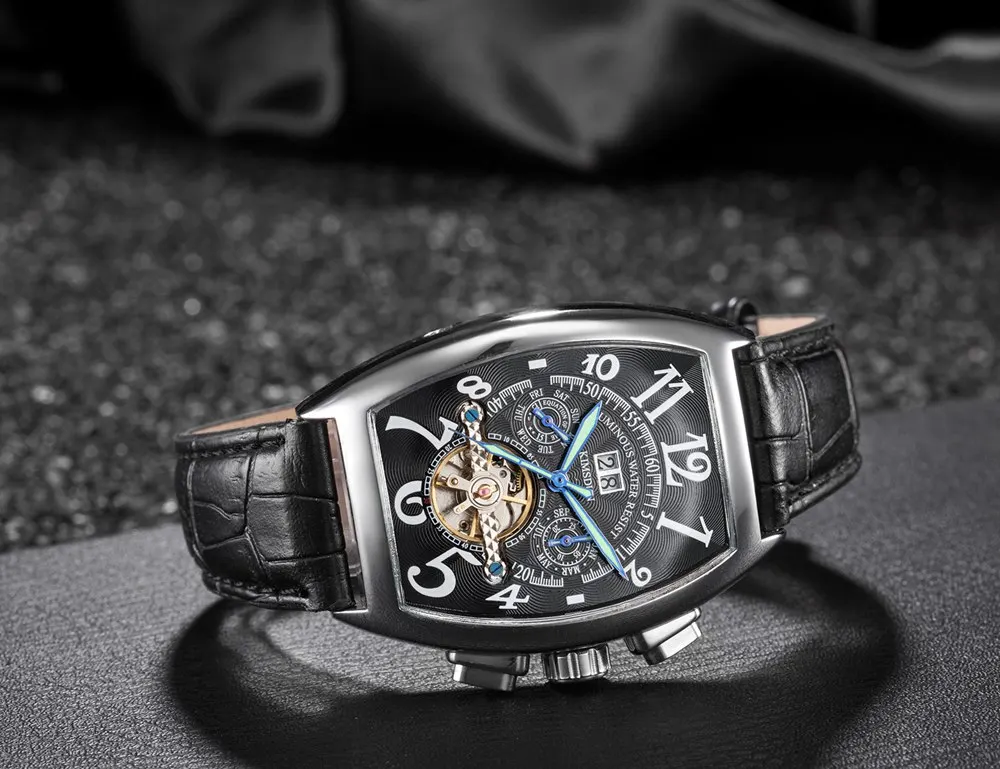 Tonneau Tourbillon механические часы мужские Роскошные водонепроницаемые Модные деловые Автоматические наручные часы relojes hombre