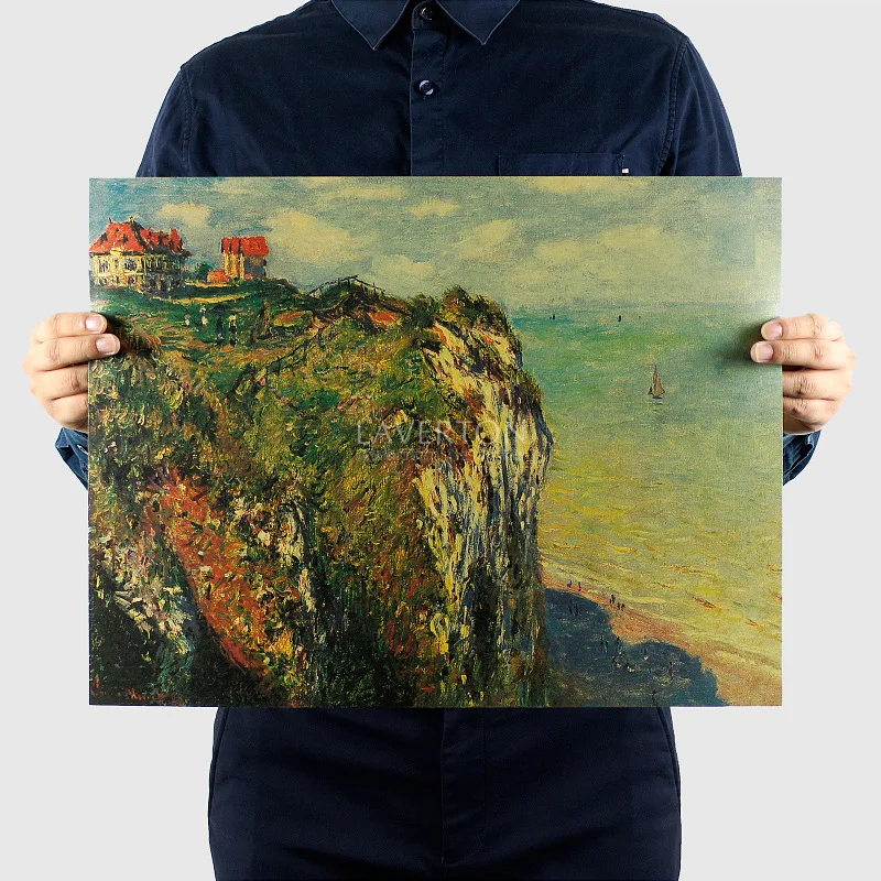 

Monet Falaises pres de Dieppe Painting Kraft Paper Posters Bar Paintings Home Decor Retro Wall Sticker