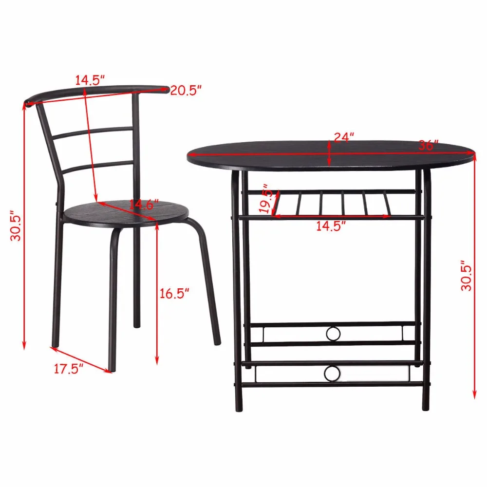Giantex 3 PCS Dining Set Table and 2 Chairs Home Kitchen Breakfast Bistro Pub Furniture Modern Dining Room Furniture HW57334BK