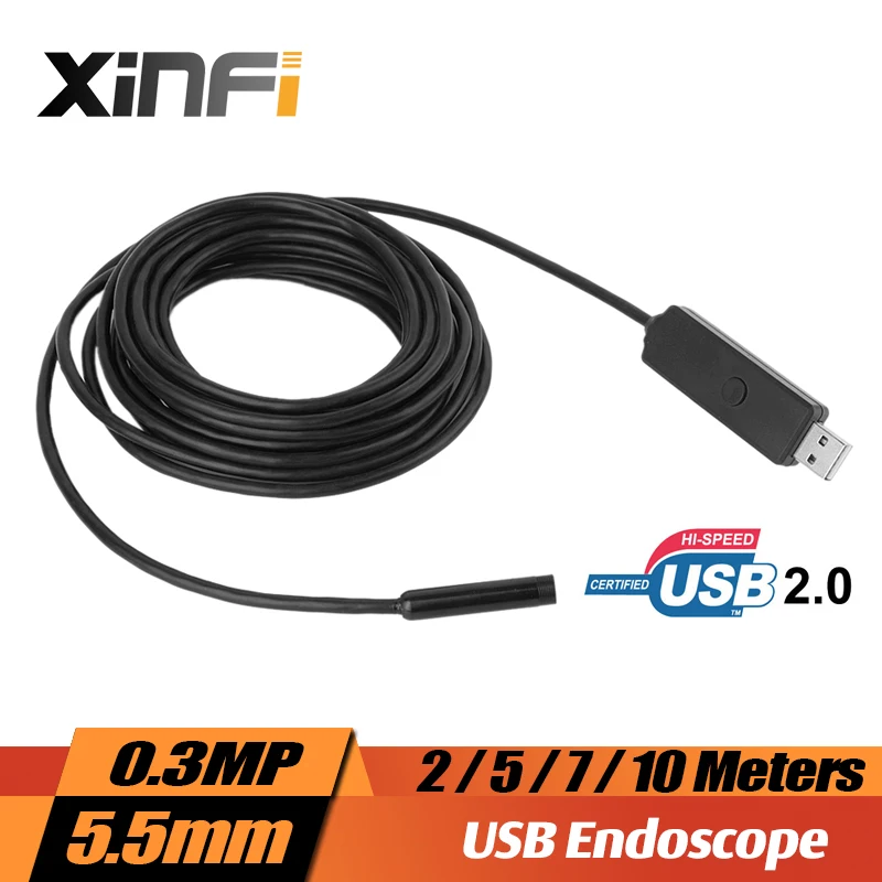 

XINFICAM 5.5mm USB Endoscope 2/5/7/10M cable mini sewer pipe camera Borescope for windows PC USB Snake Camera car inspection