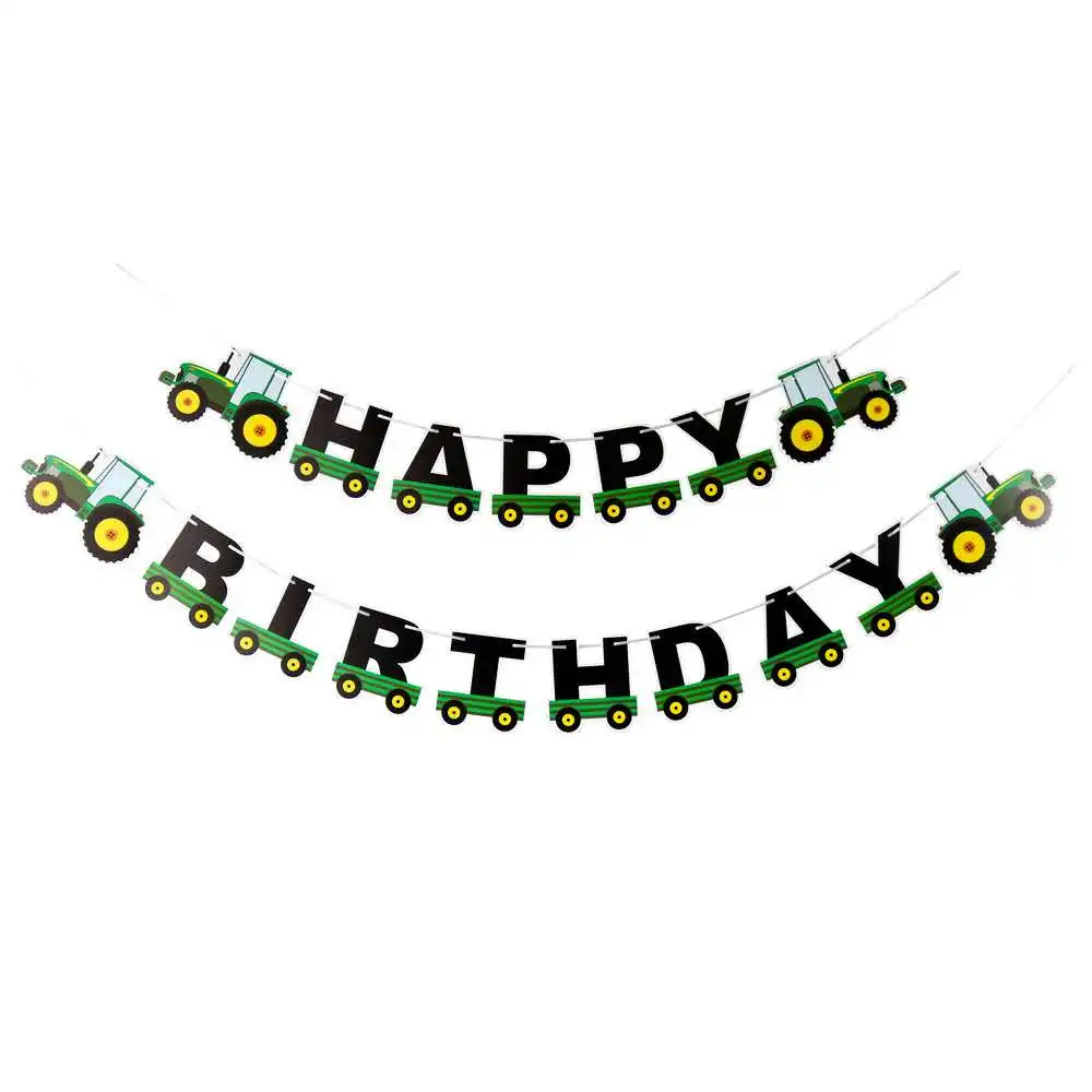 

2019 New First Birthday Boy Construction Truck tractor Logging Forest Baby Birthday Party Pull Flag With Creative Decorations